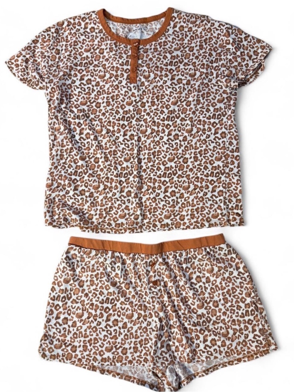 Leopard Print Short Sleeve Pajama Set - Brown